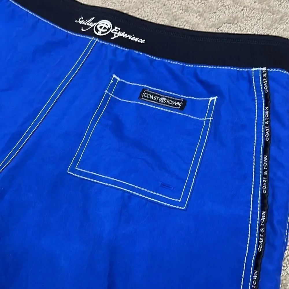 Coast & Town Men’s XG Blue/Black Board Shorts w Pockets & Adjustable Inside Tie
